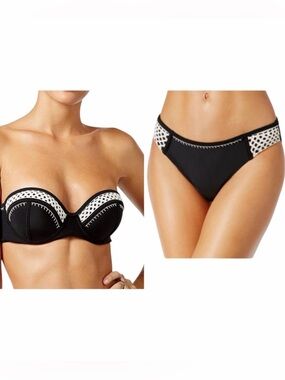 California Waves Black Crochet-Trim 2 PC Bikini  Hipster Swimsuit SET SZ: L NWT